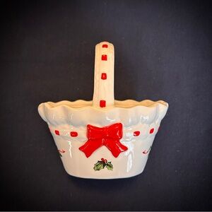 Lefton Christmas Basket with Red Bow and Holly